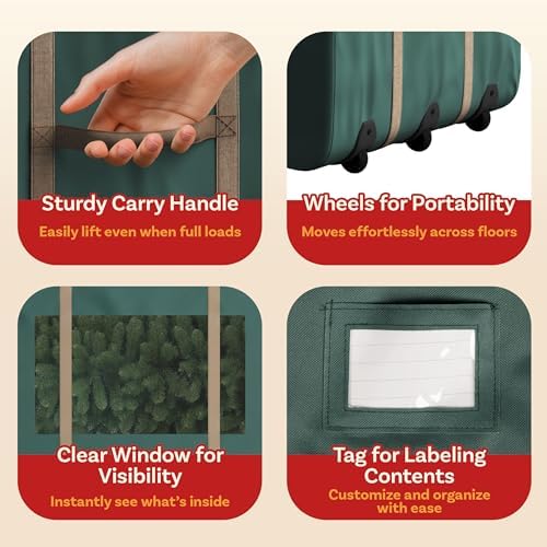 Elf Stor Christmas Tree Storage Bag with Wheels, Green, 67” x 28” x 24” - Image 2