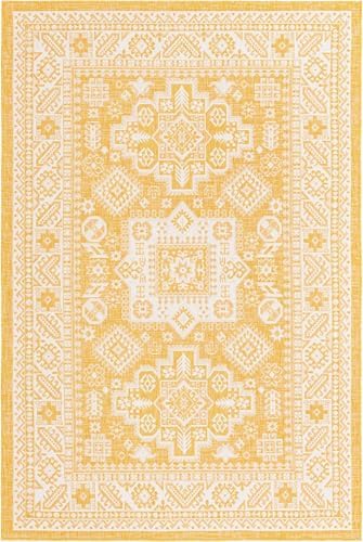 Rugs.com - Outdoor Aztec Rug – 6' 1 x 9' Yellow Indoor/Outdoor Rug – Weather-Resistant Flatweave for Patios, Decks, and Porches - Image 3
