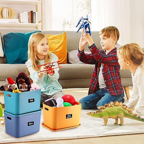 Tanlade 8 Pcs Plastic Storage Bins Stackable Baskets with Lid and Handle Colorful Desktop Storage Box Cubby Containers for Shelf Bedroom Office, Include 1 Erasable Marker, 16 Stickers (14 x 10 x 9 In) - Image 5
