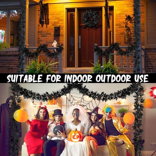 Helimoto 8 Pack Halloween Garland Outdoor, 47.2 FT Black Autumn Leaves Garland, Artificial Hanging Fall Decorations for Home, Fall Garlands for Autumn Thanksgiving Halloween Decor Wedding Party Mantle - Image 6