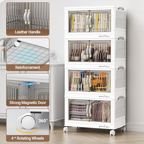 BROVIEW 180Qt Stackable Storage Bins with Lid for Home Dorm, 4Pack White - Image 3