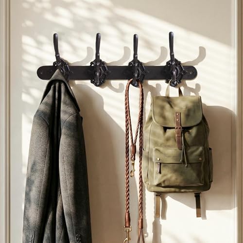 Cast Iron Wall Mounted Coat Hooks -Coat & Hat Organizer Hooks for Home Entryway 4 Hooks - Image 2