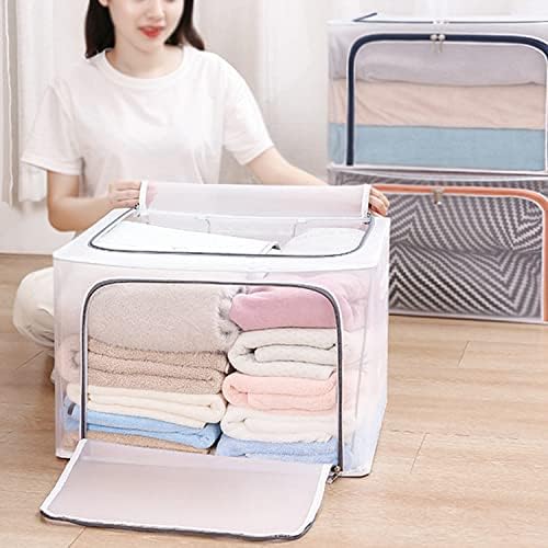 110L Large Foldable Storage Bins Organizer with Durable Handles, Metal Frame, for Clothing | Bed Sheets | Blanket | Comforters | Pillows | Toys, 3 Pack, Clear & Gray Zipper - Image 4