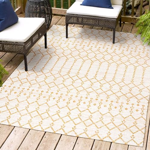 Eyely Moroccan Woven Area Rug 8X10 Cream/Yellow, Indoor Outdoor Rug by eyely