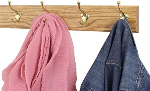 Solid Oak Coat Rack with Solid Brass Hat and Coat Style Hooks - Made in The USA (Golden Oak, 30.5" x 3.5" with 6 Hooks) - Image 3