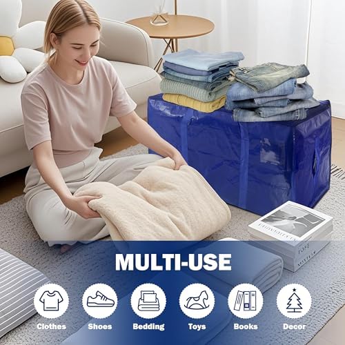 16 Pack Extra Heavy Duty Large Moving Bags with Strong Zipper & Carrying Handles, Sturdy Clothes Storage Bag Totes Bins, Packing Bags Moving Boxes College Moving Supplies, Dark Blue - 24 gal - Image 5