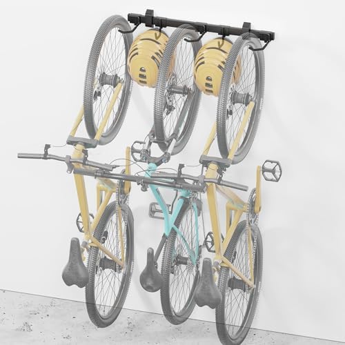 monTEK Enhanced Bike Storage Rack,Adjustable 3-Bike and 2-Helmet Hangers by monTEK