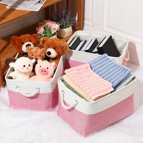 meekoo 8 Pack Fabric Storage Bins Baskets, 15 x 11 x 9.5 in, Pink White - Image 4