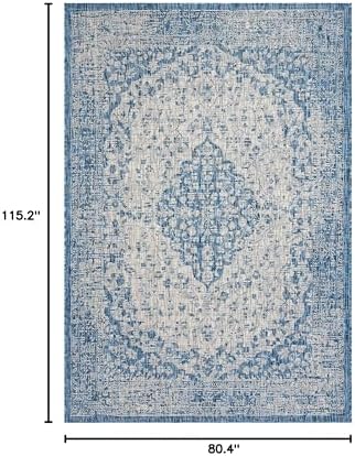 SAFAVIEH Washable Rug Outdoor Courtyard Collection - 6'7" x 9'6", Blue & Grey, Non-Shedding & Easy Cleaning, Ideal for Patio, Backyard, Mudroom (CY8720-36812) - Image 2