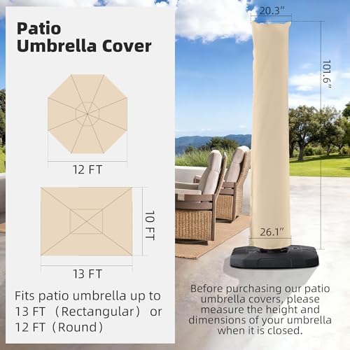 Cantilever Patio Umbrella Cover Outdoor Umbrella Covers, Beige - Image 3