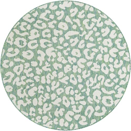 Unique Loom Outdoor Safari Collection Area Rug - Leopard (5' 3" Round Green Blue/Ivory) - Image 3