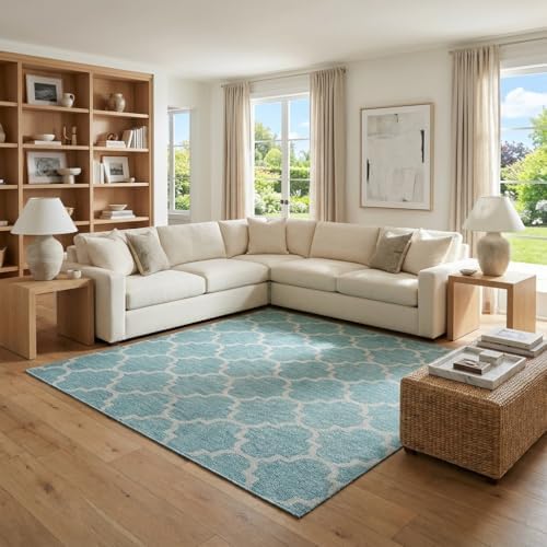 Unique Loom Outdoor Trellis Collection Area Rug (7' 10" Square, Aquamarine/ Gray) - Image 3