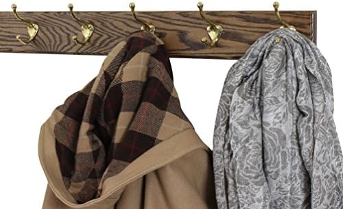 Solid Oak Coat Rack with Solid Brass Hat and Coat Style Hooks - Made in The USA (Walnut, 25.5" x 3.5" with 5 Hooks) - Image 2