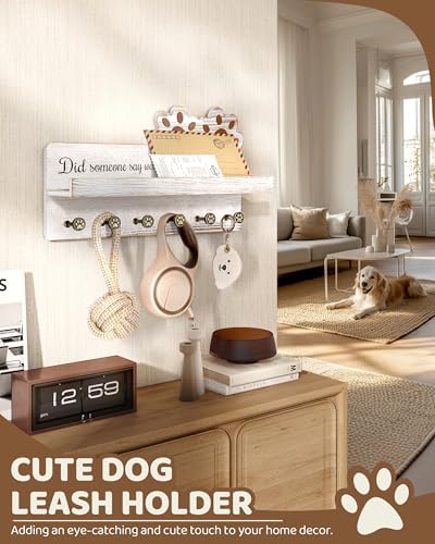 MTERSN Dog Leash Holder for Wall with Shelf for Dog Food & Leash, White - Image 2