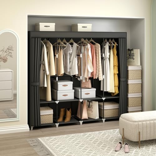 67" Portable Wardrobe Closet for Hanging Clothes Large Capacity for Bedroom - Image 3