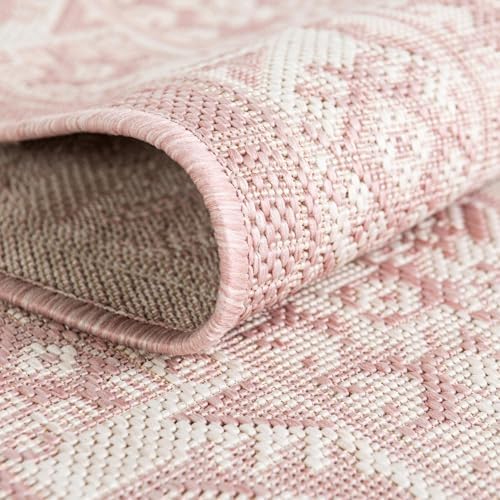 Rugs.com - Outdoor Aztec Rug – 4 Ft Round Pink Washable Indoor/Outdoor Rug – Flatweave Geometric Pattern for Patios, Decks, and Porches - Image 7