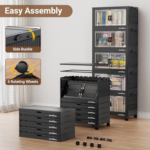 BROVIEW 300Qt Stackable Storage Bins with Lid for Home Dorm, 5Pack Black - Image 7