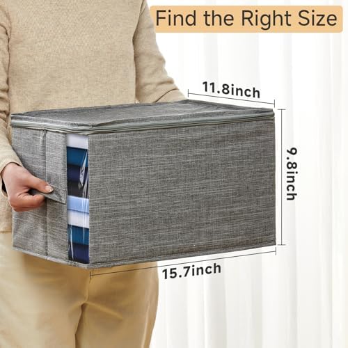 Clothes Storage Bins with Sturdy Frames, Foldable Fabric Clothing Organizer Box for Moving, Sweater Storage Cube with Lids and Zipper, Linen Closet Storage Bags for Blankets, Clothes, Sheet - Image 2