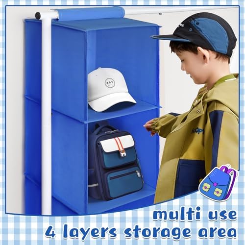 Univivi Kids Clothing Rack with Hanging Organizer, 43 Inch, Blue and White - Image 4