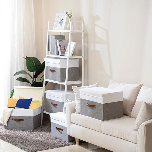 Yawinhe Collapsible Storage Bins,White/Grey,13.0x9.0x7.9in,5-Pack - Image 3