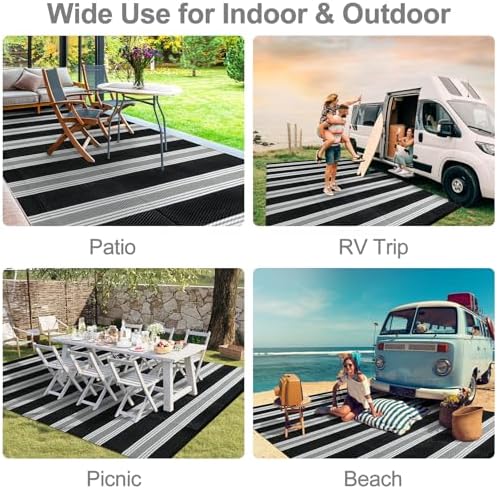 Lahome Striped Outdoor Rug 8x10, Black and White Outdoor Plastic Straw Rug - Image 5