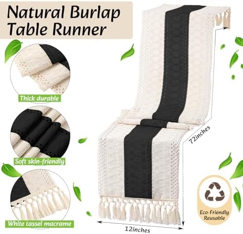 6 Sets Boho Placemat Table Runner Napkin Rings, Black, 12x72 - Image 4
