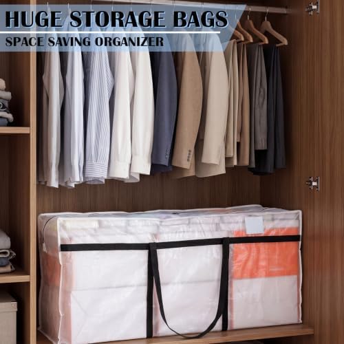 Windyun 4 Pack 121 Gallon Extra Large Moving Bags XXL Heavy Duty Storage Bag with Strong Zipper Handle Jumbo Big Tote Box Foldable for College Dorm Travel Clothes Duffle Blanket Pillow(Transparent) - Image 6
