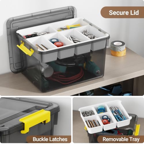 40Qt Stackable Storage Bins with Lid Tray Craft Box Organizer, 1Pack,GY - Image 4