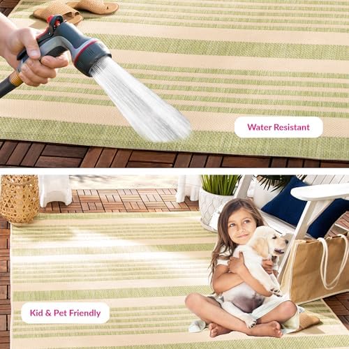 SAFAVIEH Washable Rug Outdoor Courtyard Collection - 5'3" x 7'7", Beige & Sweet Pea, Non-Shedding & Easy Cleaning, Ideal for Patio, Backyard, Mudroom (CY6062-218) - Image 3