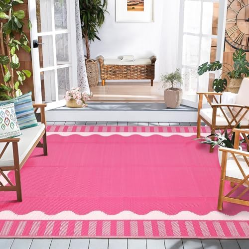 Garvee Scalloped RV Outdoor Rugs 8x10 Patio Rugs Outdoor Waterproof, Pink - Image 3