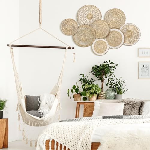 Xuhal 8 Pcs Boho Wall Basket Decor Decorative Bulrush Woven Basket Wall Decor Rustic Farmhouse Hanging Baskets for Kitchen Rustic Home Summer Decorations - Image 2