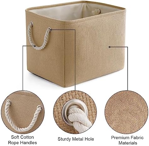 TheWarmHome Organization and Storage Basket for Organizing - 3 Pack 16x12x12 inch Cube Fabric Storage Cubes, Storage Bin for Shelves Gift Closet Organizer Cloth Toy (Beige) - Image 6