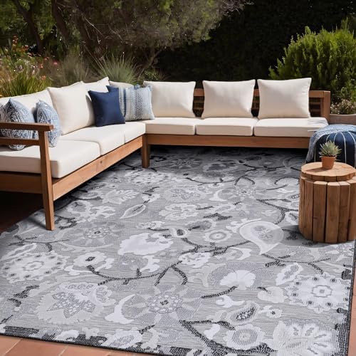 Luul Home Floral Indoor Outdoor Rugs 6x9 Large Area Rug for Living Room, Patio Decor, Kitchen, and Entryway Rug, Washable Stain Resistant Outside Carpet Gray 6 x 9 - Image 7