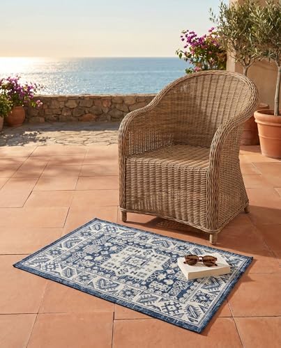 Rugs.com - Outdoor Aztec Rug – 2' x 3' 1 Blue Indoor/Outdoor Rug – Weather-Resistant Flatweave for Patio, Porch, and Entryway - Image 6