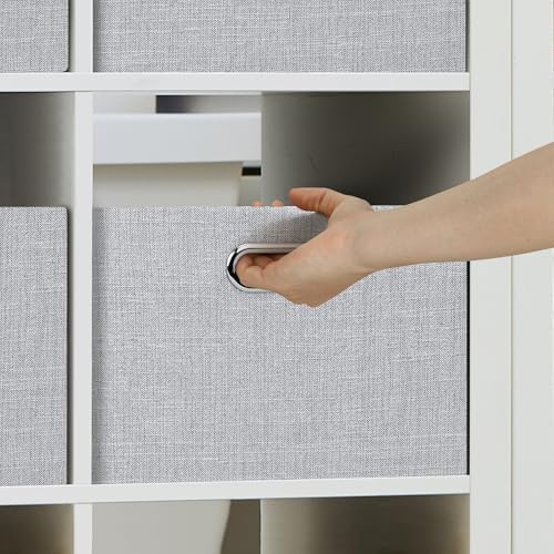 Posprica Closet Organizers and Storage, 4 Pack Large Linen Storage Bins, Decorative Shelf Storage Baskets for Organizing, Foldable Fabric Storage Box for Clothes, 15x10.5x8.25 Inch(Grey) - Image 6