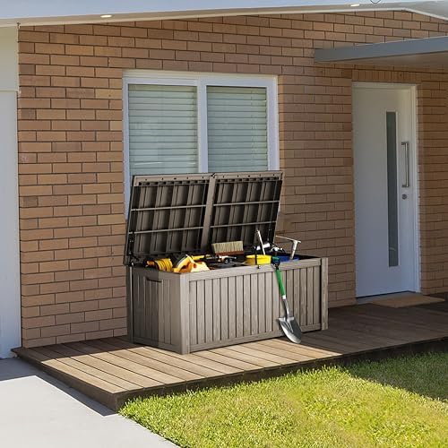 180 Gallon Resin Large Deck Box Organization and Storage Box for Patio, Outdoor Cushions, Garden Tools, Gray - Image 2