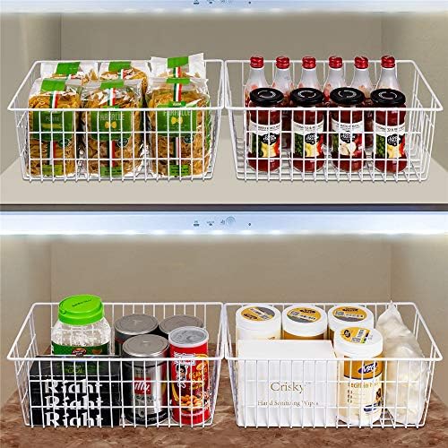SANNO 15.7" Freezer Wire Baskets Refrigerator 4 Freezer Baskets Wire Metal Storage Basket, Modern Farmhouse Storage Organizer for Pantry, Shelf, Kitchen, Cabinet, Bathroom 15.7"x7.9"x5.9" - Image 6