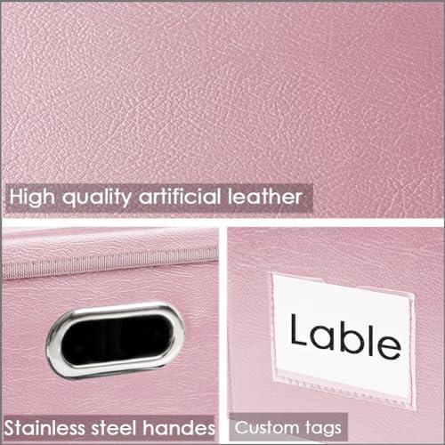 PRANDOM Large Stackable Storage Bins with Lids [3-Pack] Leather Fabric Foldable Storage Boxes Organizer Containers Baskets Cube with Cover for Bedroom Closet Office Nursery Pink (17.7x11.8x11.8) - Image 4