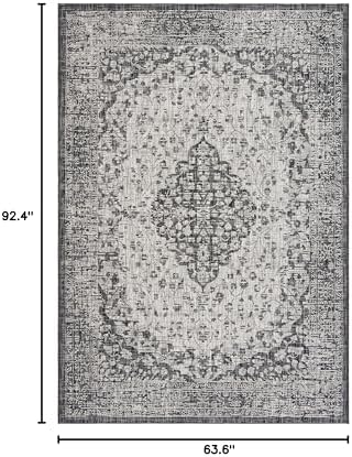 SAFAVIEH Washable Rug Outdoor Courtyard Collection - 5'3" x 7'7", Black & Grey, Non-Shedding & Easy Cleaning, Ideal for Patio, Backyard, Mudroom (CY8720-37612) - Image 2