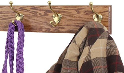 PegandRail Solid Oak Coat Rack with Solid Brass Hat and Coat Style Hooks - Made in The USA (Chestnut, 30.5" x 3.5" with 6 Hooks) - Image 3