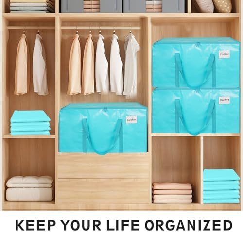 16 Pack-Extra Large Heavy Duty Moving Bags - Waterproof Storage Totes with Handles & Zippers, Foldable for College Dorm, Storage (lake blue) - Image 5