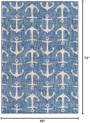 Unique Loom Outdoor Coastal Collection Area Rug - Ahoy (4' 1" x 6' 1" Rectangle, Blue/ Ivory) - Image 2