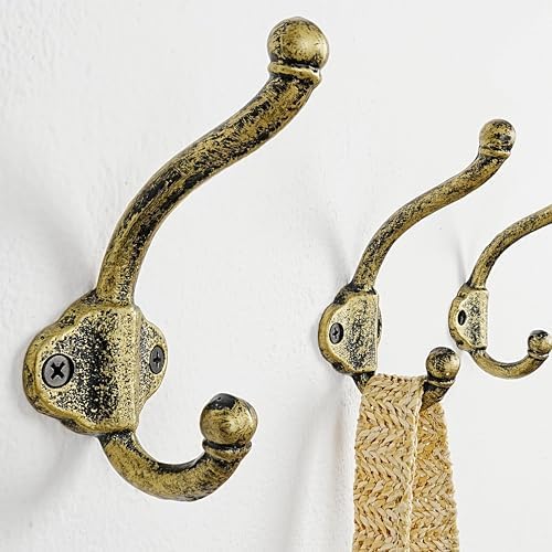 Dseap Cast Iron Wall Hooks L=5”, Heavy Duty Coat Hooks, Rustic Vintage Farmhouse Hook for Hanging Winter Coats Jackets Towels Hats Bags Plants, Antique Black& Gold, Pack of 10 (VintageBold) - Image 3
