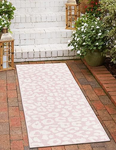 Unique Loom Outdoor Safari Collection Area Rug - Leopard (2' 11" x 10' Runner, Pink Ivory/Ivory) - Image 4