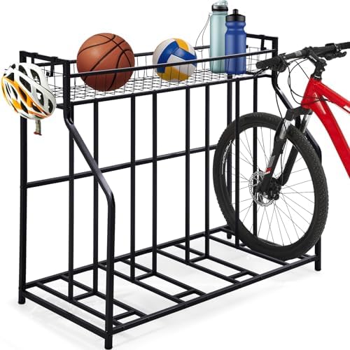 HEALTH LINE PRODUCT 4 Bike Stand, Indoor Bike Storage, Bicycle Rack for Garage - Metal Stability Floor Bicycle Station for Parking Mountain/Road/Hybrid/Fat Tire & Scooters Bike Rack for Garage by HEALTH+LINE+PRODUCT