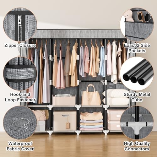 VTRIN Portable Closet for Hanging Clothes 67 Inch Wide Large Capacity Portable Wardrobe Closet with Cover, 4 Storage Shelves and 4 Hanging Rod Sturdy Free Standing Closet for Bedroom, Printing - Image 4