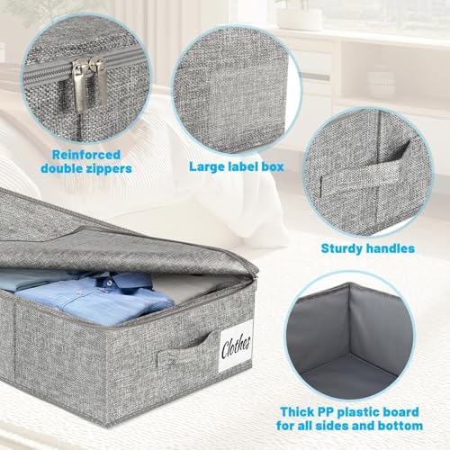 Under Bed Storage Container Bin 3 Pack, Low Profile Foldable Underbed Clothes Storage Organizer W/ Ultra Thick Fabric and Sturdy Bottom/Sides, Dual Zipper Storage Box for Dorm and Home 30x16x6.7" - Image 5
