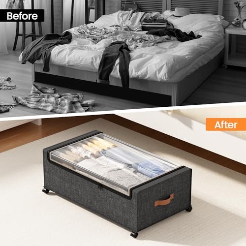 Yecaye 95L Under Bed Storage Containers, Fits 11" Under Bed, 2 Pack, Grey - Image 5