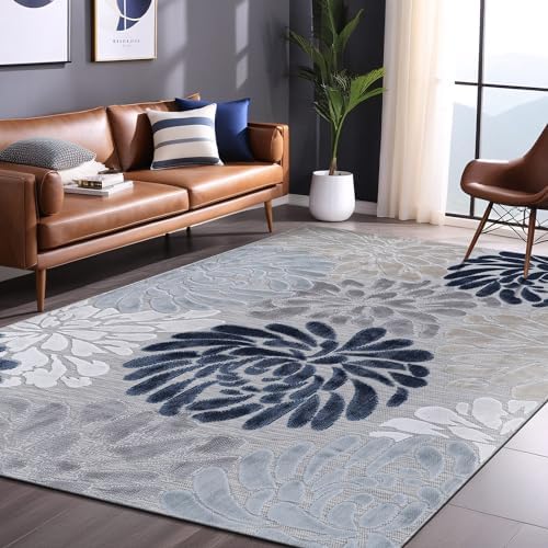 Luul Home Floral Indoor Outdoor Rugs 6x9 Large Area Rug for Living Room, Patio Decor, Kitchen, and Entryway Rug, Washable Stain Resistant Outside Carpet Blue 6 x 9 - Image 5