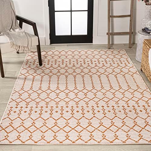 Eyely Moroccan Textured Weave Area Rug 4X6 Cream/Orange, Indoor Outdoor Rug - Image 5